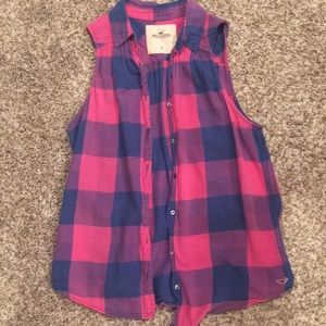 Pink & Blue Plaid Button-up Medium